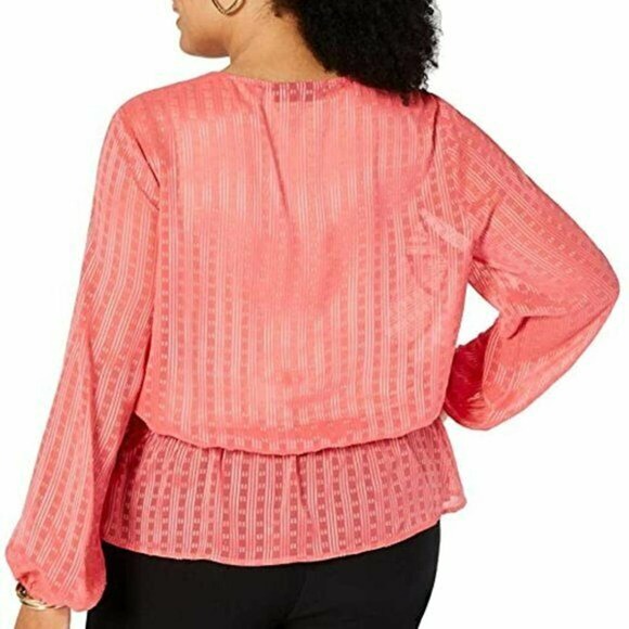 INC Womens Faux Wrap Ruched Top Empire Waist Tie Side V-Neck Long Sleeve Plus 2X - Picture 2 of 2